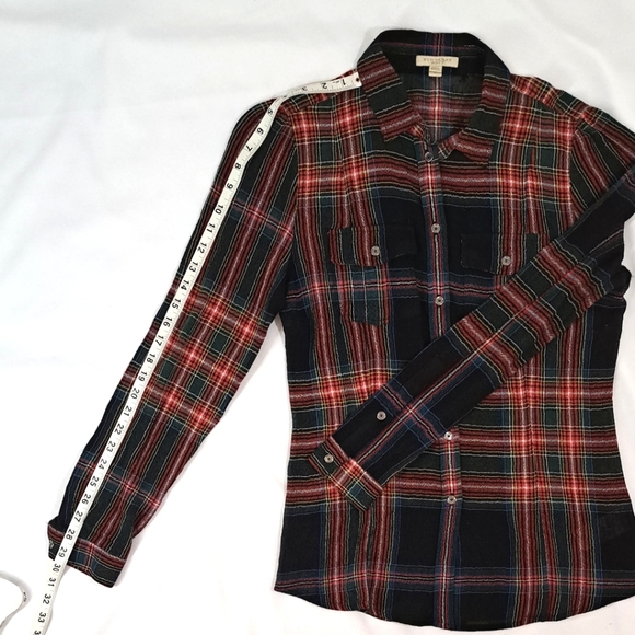 BURBERRY BRIT Tartan Plaid Long Sleeve Button Down Blouse - Picture 11 of 16